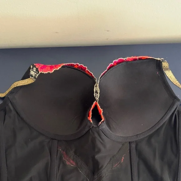 Victoria's Secret Black Bustier with Pink Floral Embroidery